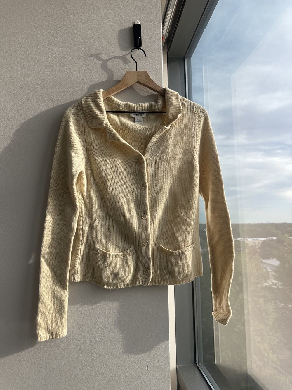 Vintage 1990 Calvin Klein Collection 100% Cashmere Light Yellow Knit Cardigan